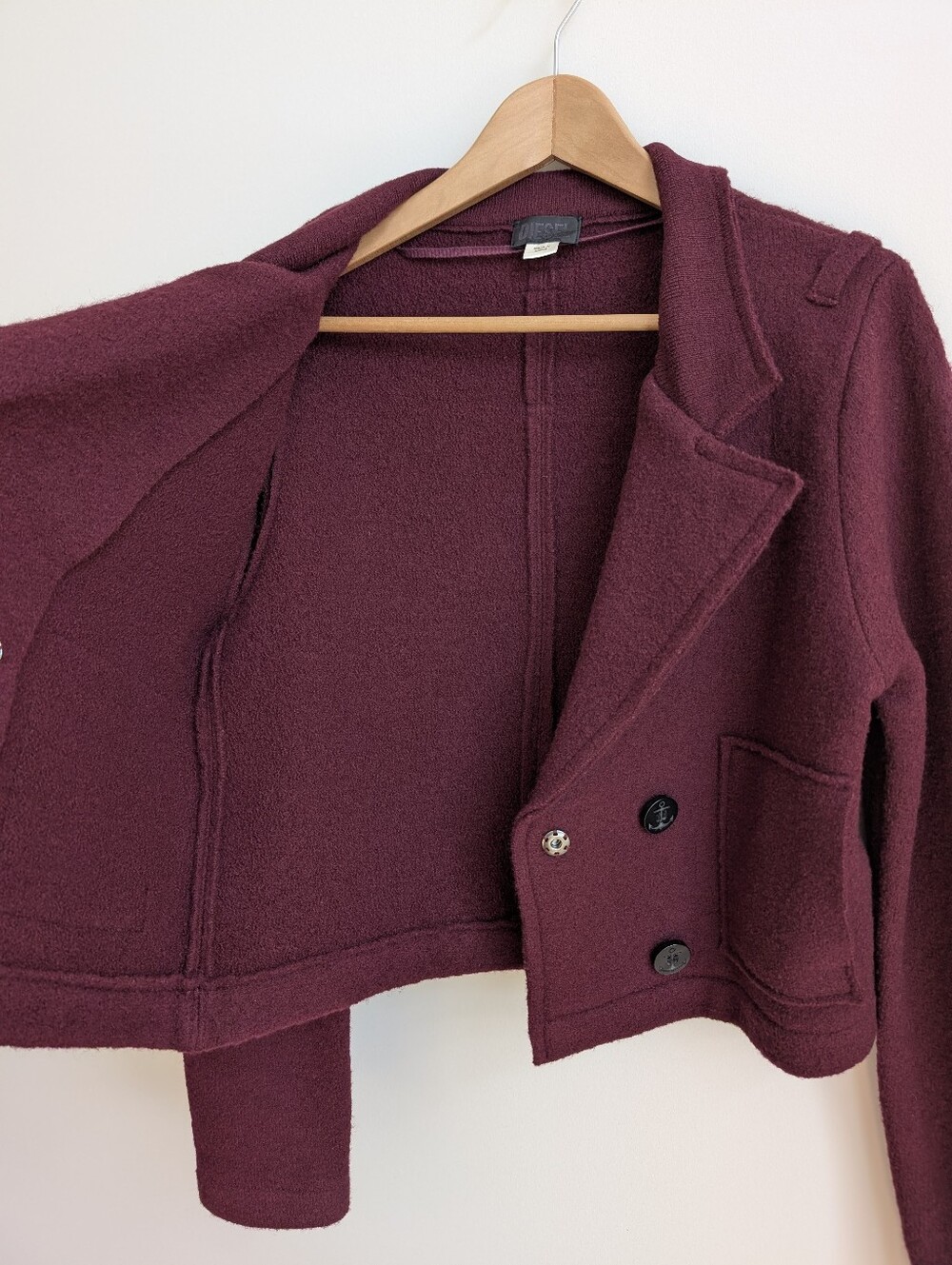 Diesel 100% Wool Dark Deep Red Cropped Double Breasted Jacket Small - Picture 8 of 16